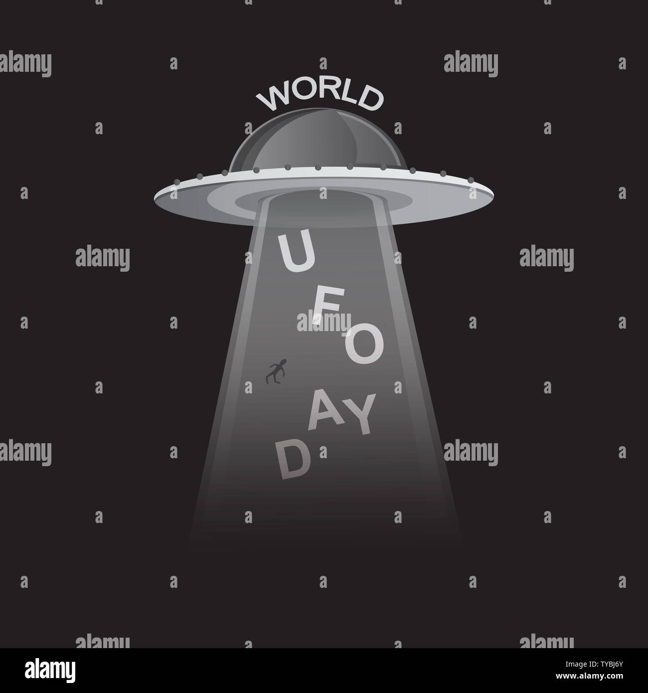 World UFO day in black and white style vector  background Stock Photo