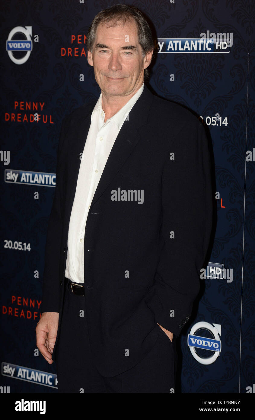 British actor Timothy Dalton attends the premiere of 'Penny Dreadful' at the Renaissance Hotel in London on May 12, 2014.     UPI/ Rune Hellestad Stock Photo