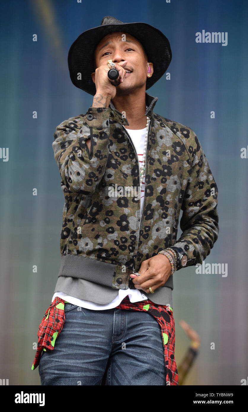 American singer-songwriter Pharrell Williams performs live during BBC Radio 1's Big Weekend in Glasgow on May 24, 2014.     UPI/Paul Treadway Stock Photo
