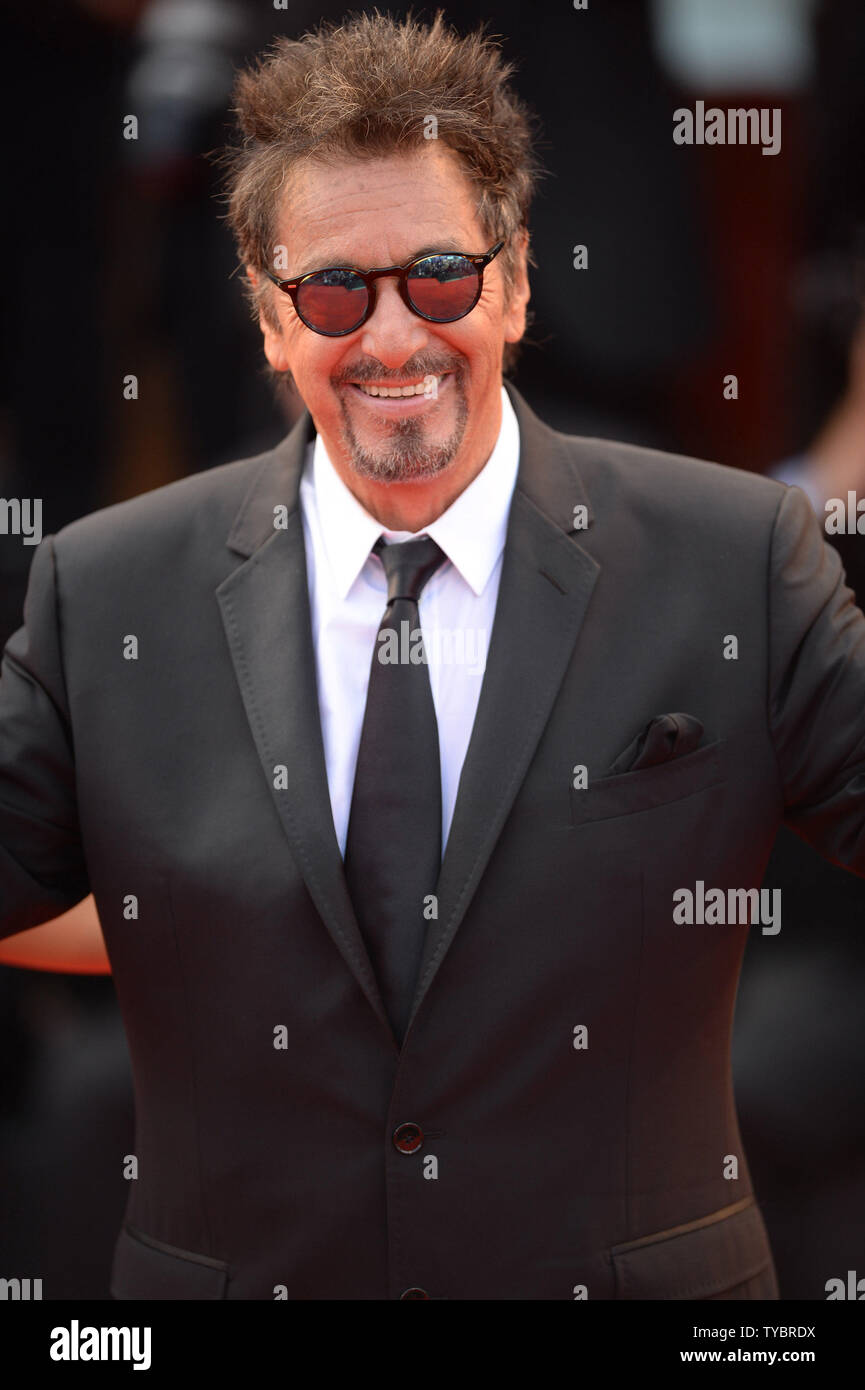 American producer Lisa Muskat, director David Gordon Green, actors Al Pacino and Chris Messina attend the premiere of 'Manglehorn' at the 71st Venice Film Festival in Venice on August 30, 2014.     UPI/ Rune Hellestad Stock Photo