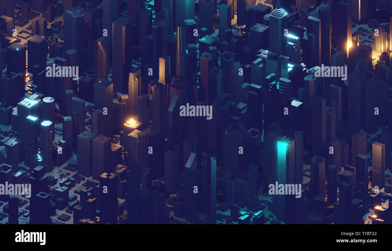 Render hologram futuristic 3d city neon light. 3d rendering Stock Photo ...