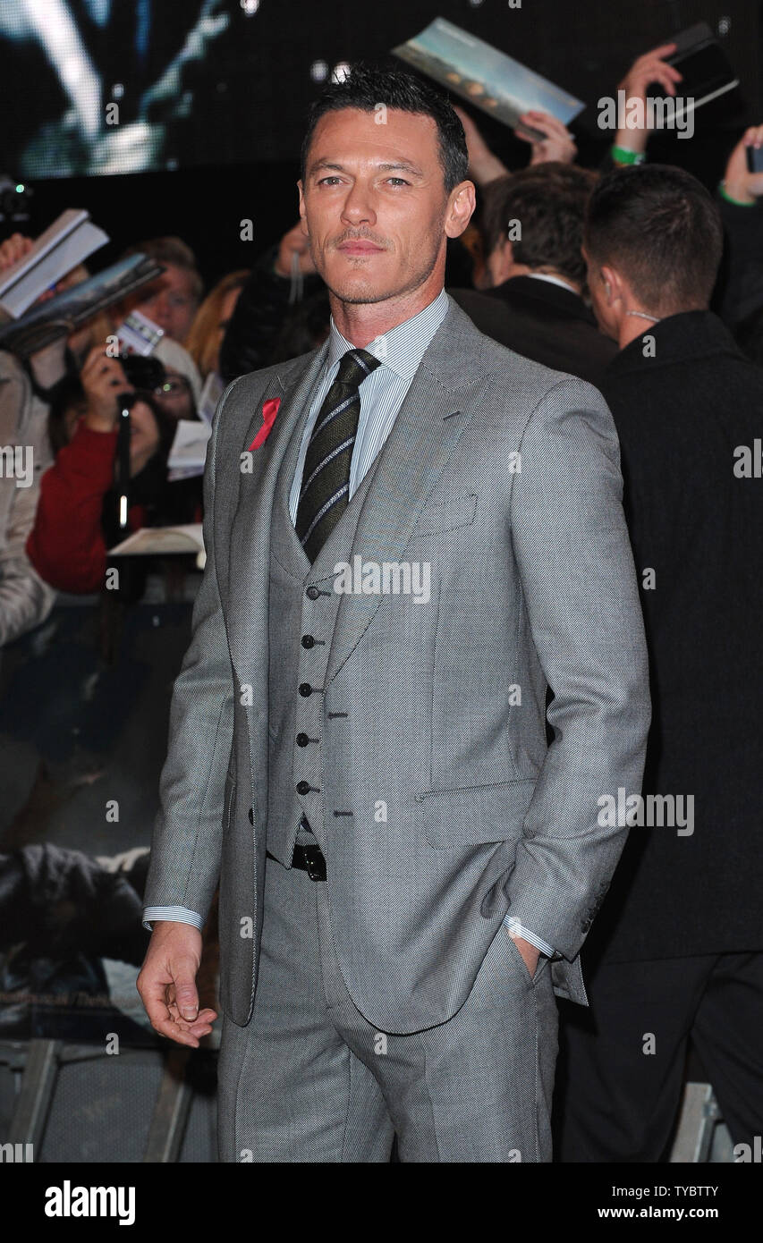 Welsh actor Luke Evans attends the World Premiere of 'The Hobbit: The Battle Of The Five Armies' at Odeon Leicester Square in London on December 1, 2014.     UPI/Paul Treadway Stock Photo