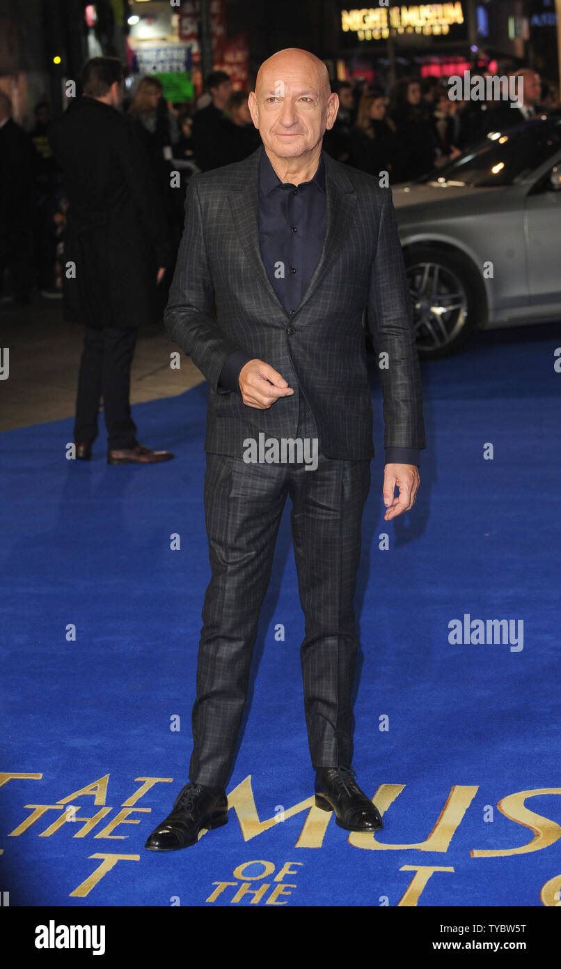 English actor Ben Kingsley attends the European Premiere of 'Night At The Museum: Secret Of The Tomb' at Empire Leicester Square in London on December 15, 2014.     UPI/Paul Treadway Stock Photo