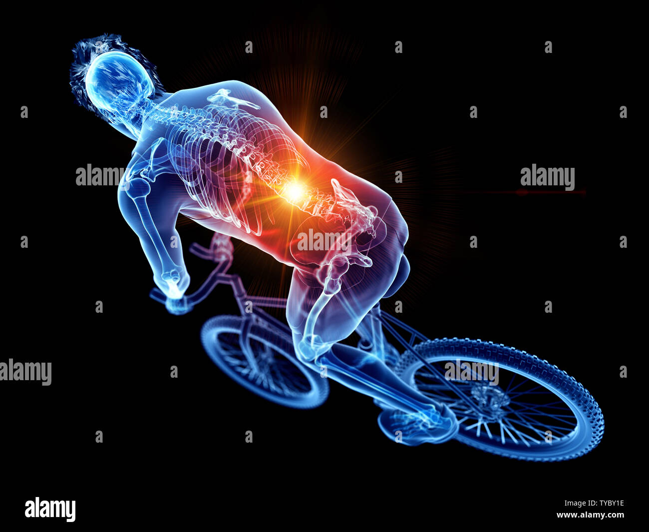 3d rendered illustration of a cyclists painful back Stock Photo