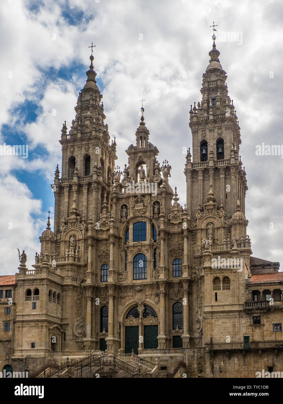 Santiago de Compostela Cathedral in the Obradoiro square in Santiago de Compostela (Spain) Stock Photo
