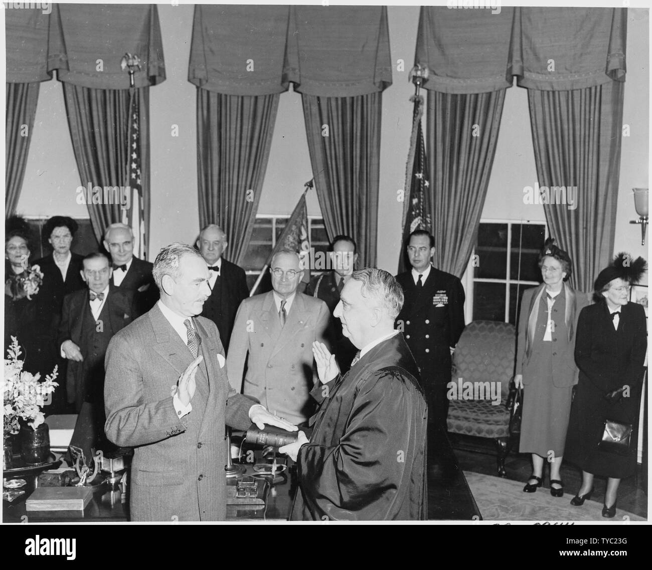 Photograph of Dean Acheson being sworn in as Secretary of State by ...
