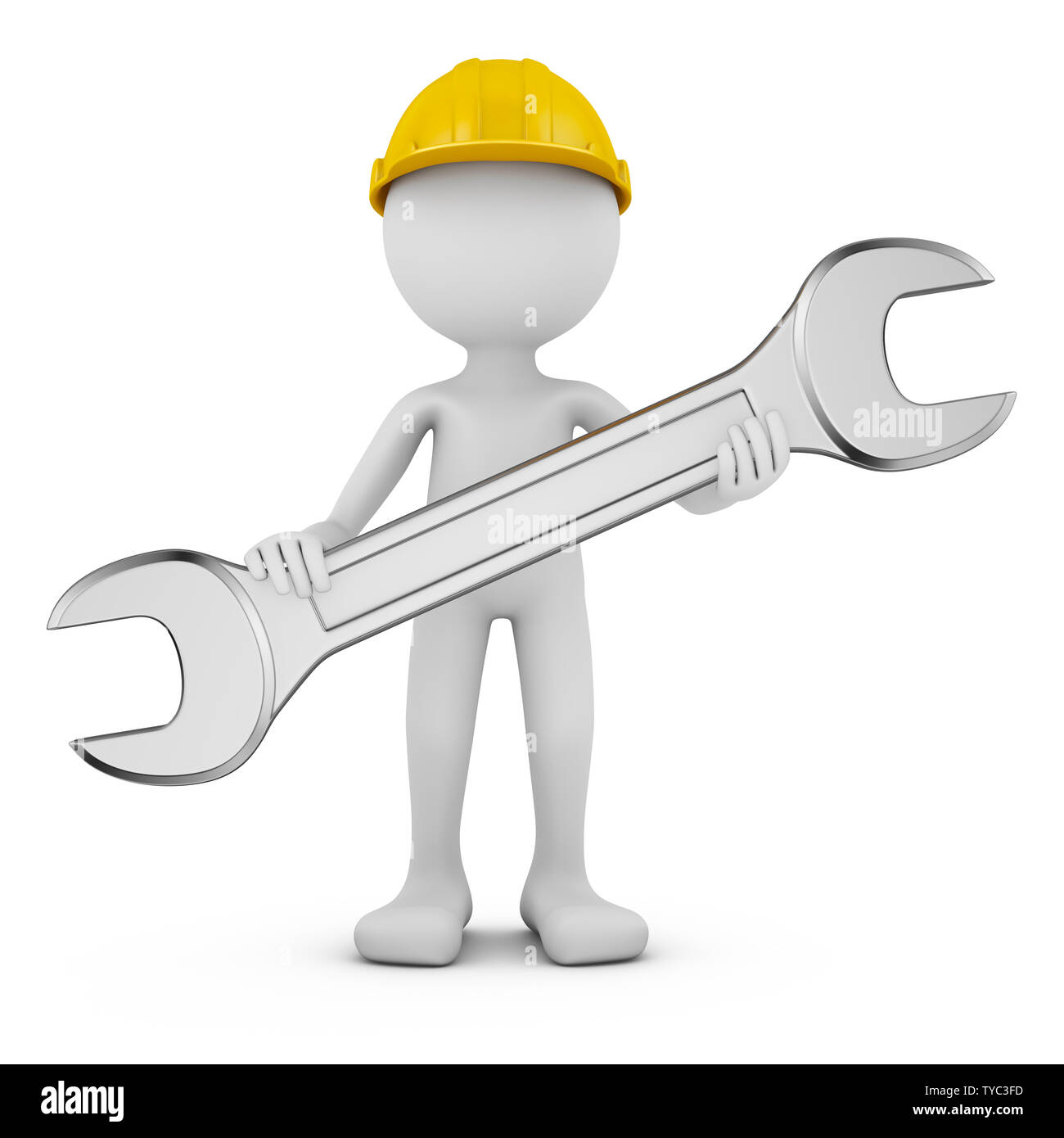 Man with wrench on white background. 3d render Stock Photo - Alamy