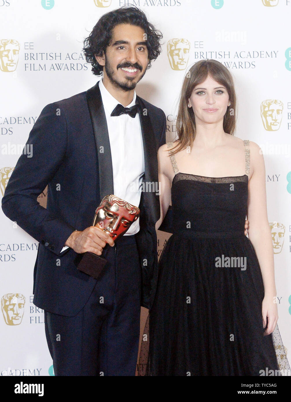British actress Felicity Jones and actor Dev Patel attend the EE ...