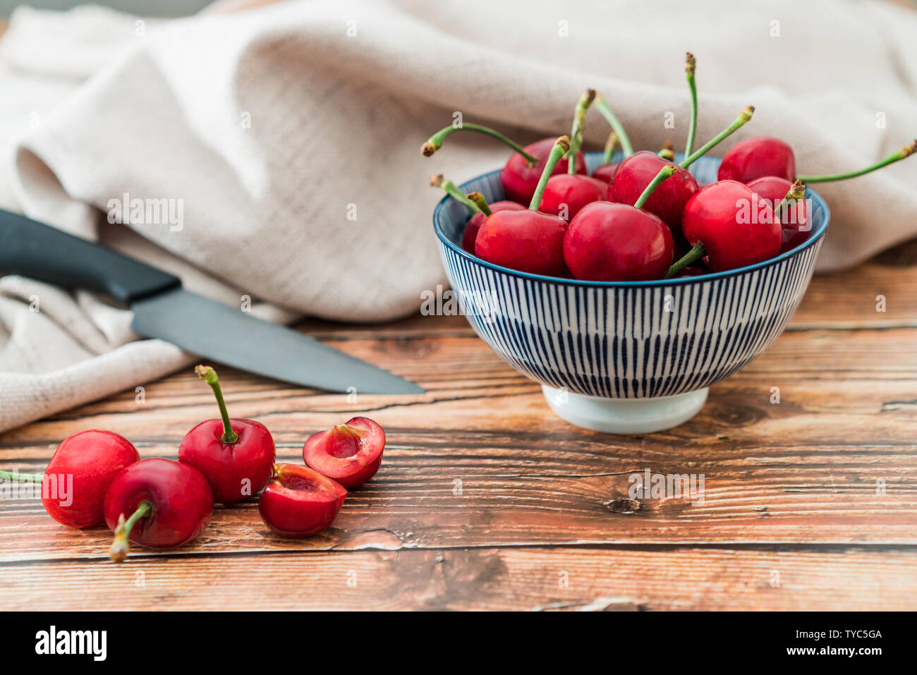 A bowl of delicious cherries. Stock Photo