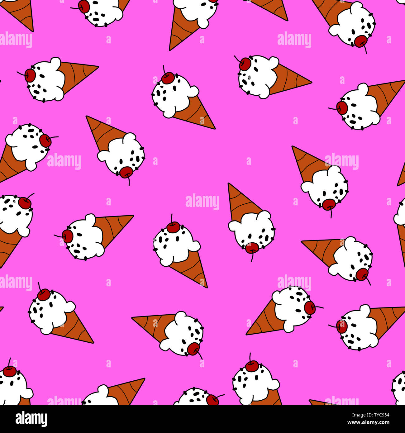 Ice cream cone on pink background seamless pattern for wrapping Stock ...