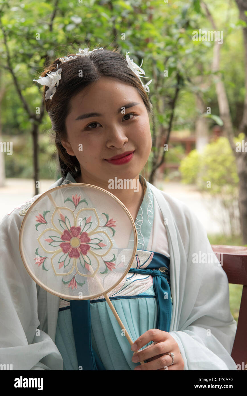 Chinese woman in traditional Chinese clothes. Photographed in Chengdu, Sichuan, China Stock Photo
