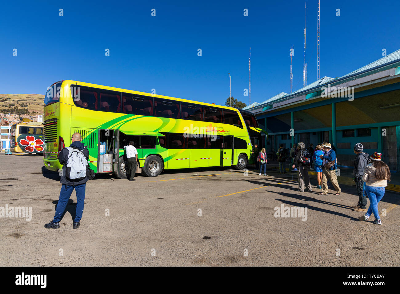 Bus station in Puno. Trip from Puno to Cusco, Peru, Stock Photo