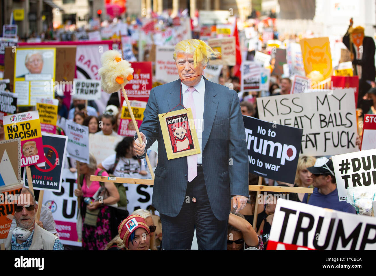 Demonstrators march from Portland Place to Trafalgar Square in a protest against US President Donald Trump's UK visit on July 13, 2018 in London, England.    Photo by Joel Goodman/UPI Stock Photo