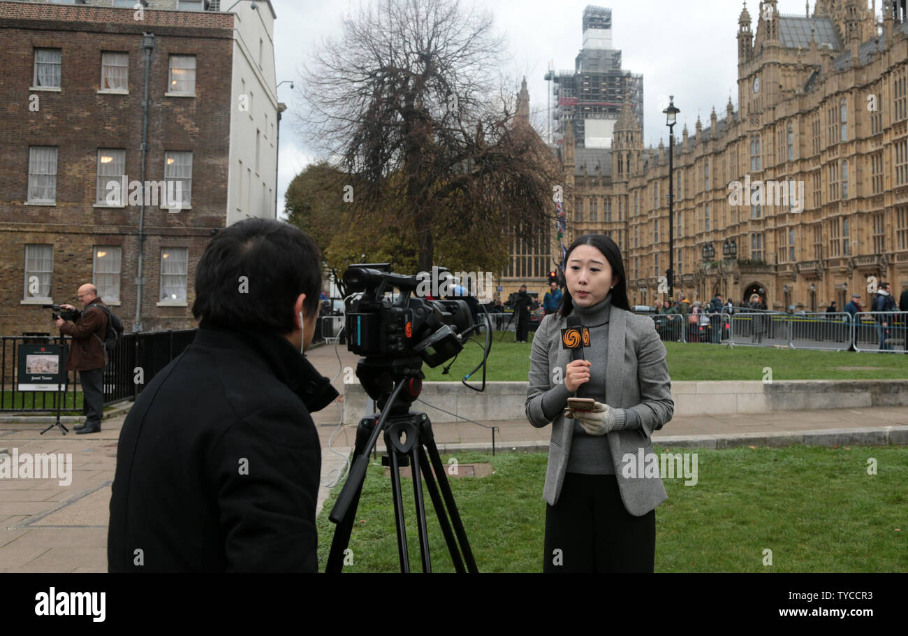 International Media report on British Prime Minister Theresa May's No Confidence vote this morning on December 12, 2018. Conservative MP's will vote tonight to determine Theresa May's fate at a meeting of the 1922 Committee.         Photo by Hugo Philpott/UPI Stock Photo