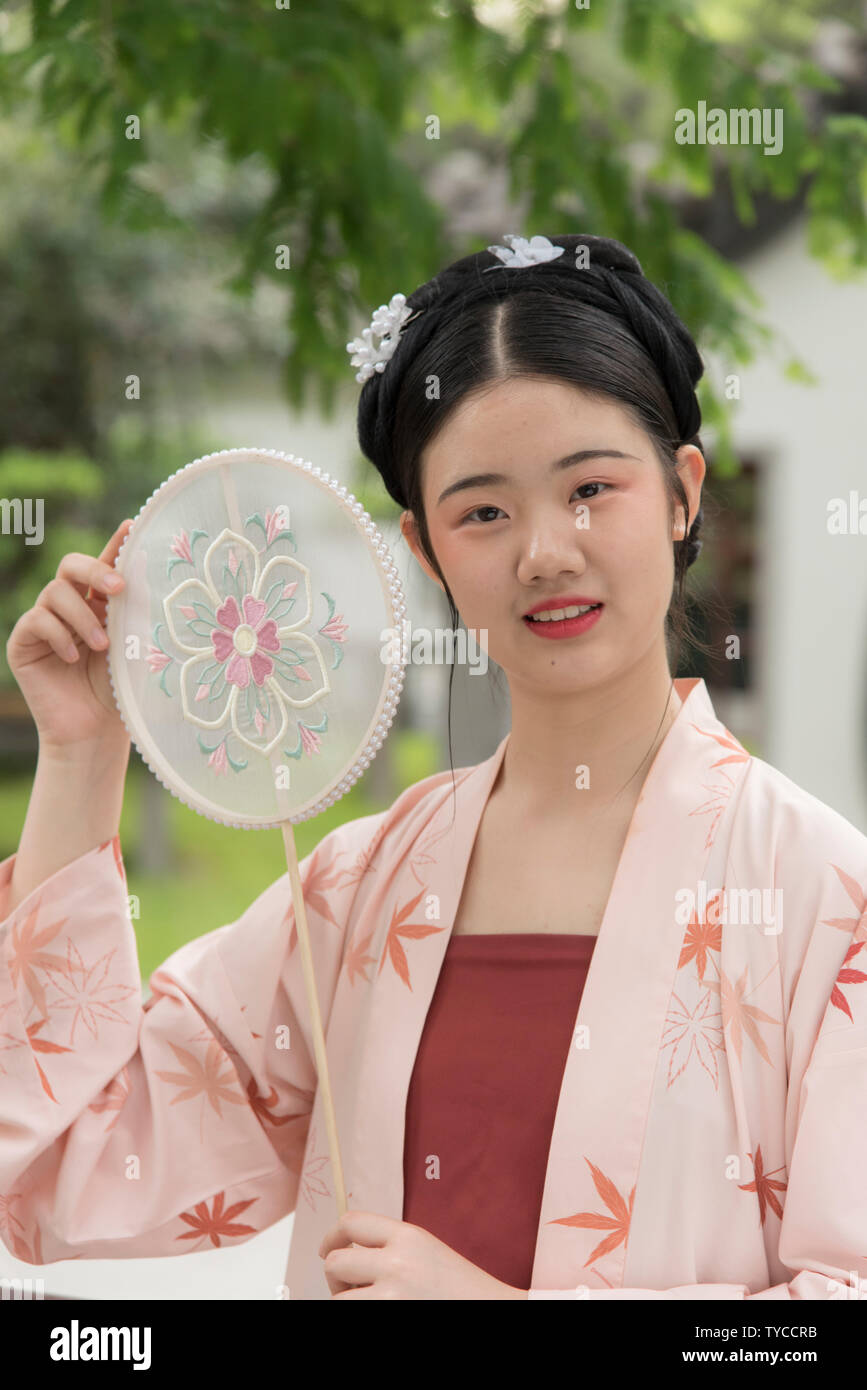 Chinese woman in traditional Chinese clothes. Photographed in Chengdu, Sichuan, China Stock Photo