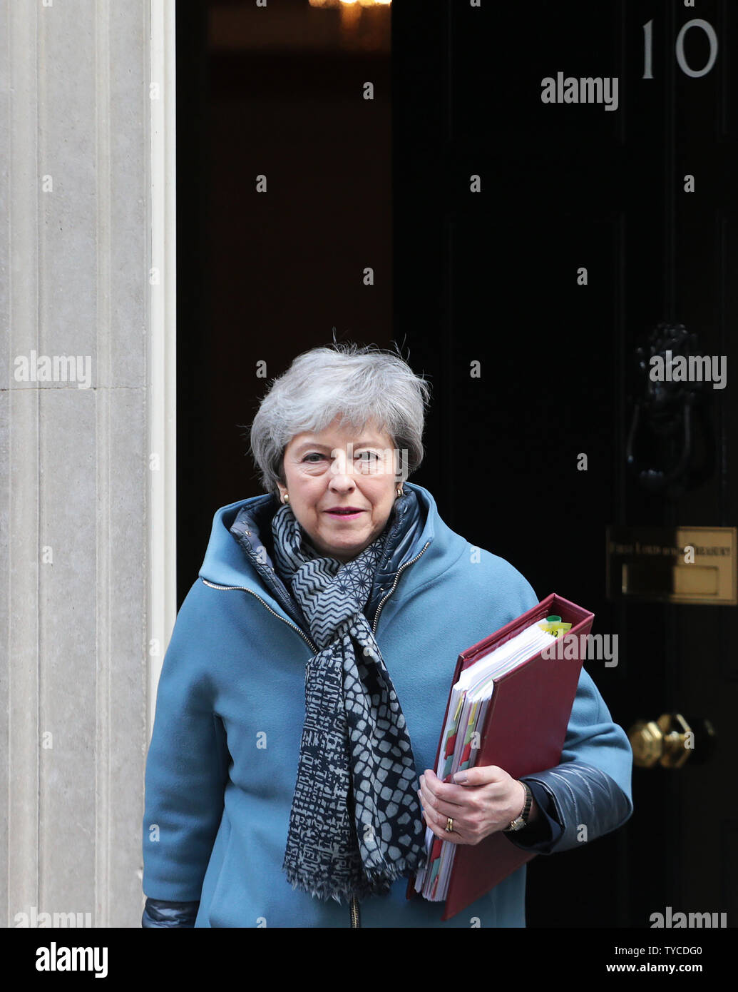 British Prime Minister Theresa May leaves No.10 Downing Street for the Houses of Parliament in London, April 03, 2019. Mrs may is due to have talks with the Leader of the opposition Jeremy Corbyn to give her a chance of securing a Brexit deal before April 12th or the United Kingdom will crash out of the European Union without a deal.            Photo by Hugo Philpott/UPI Stock Photo