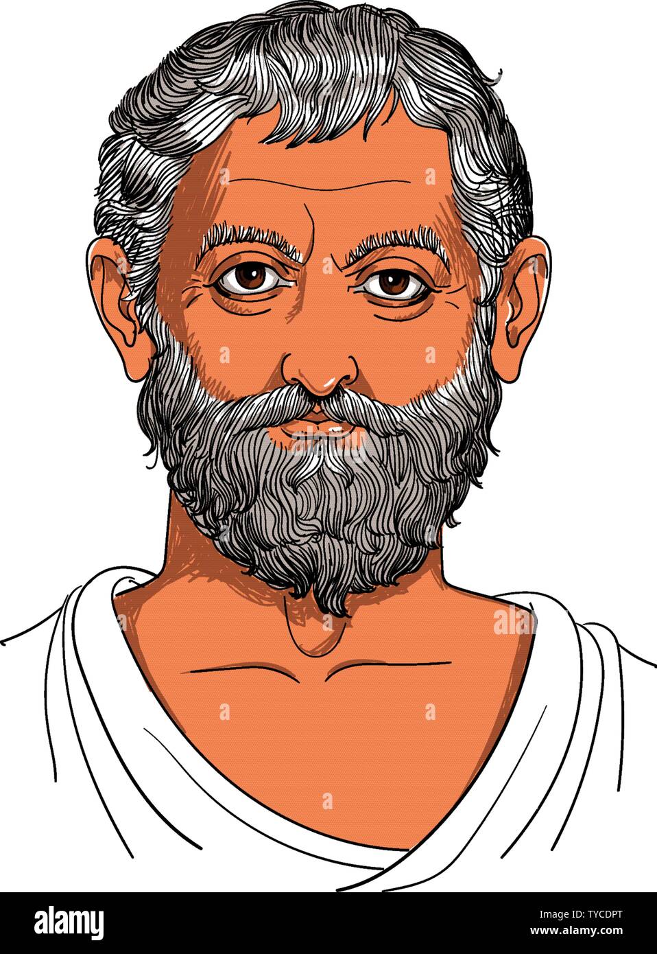 Thales of Miletus line art portrait. Pre-Socratic Greek philosopher, mathematician, and astronomer. Vector Stock Vector