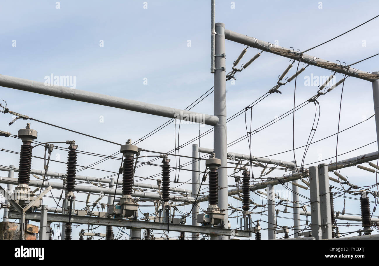 High voltage power transformer substation. Distribution electric