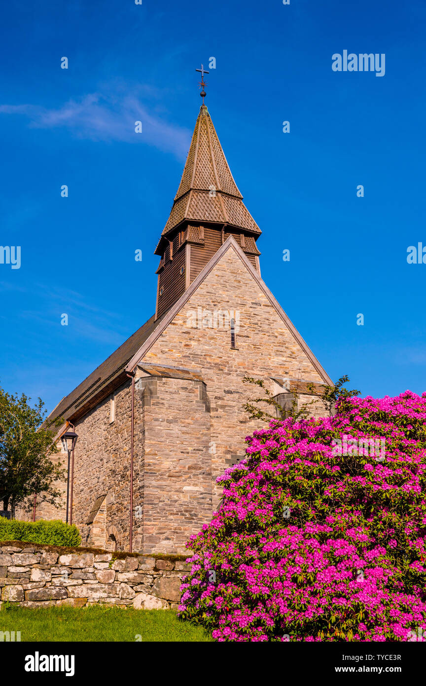 The old stone church in Fana is built in the middle ages Stock Photo - Alamy