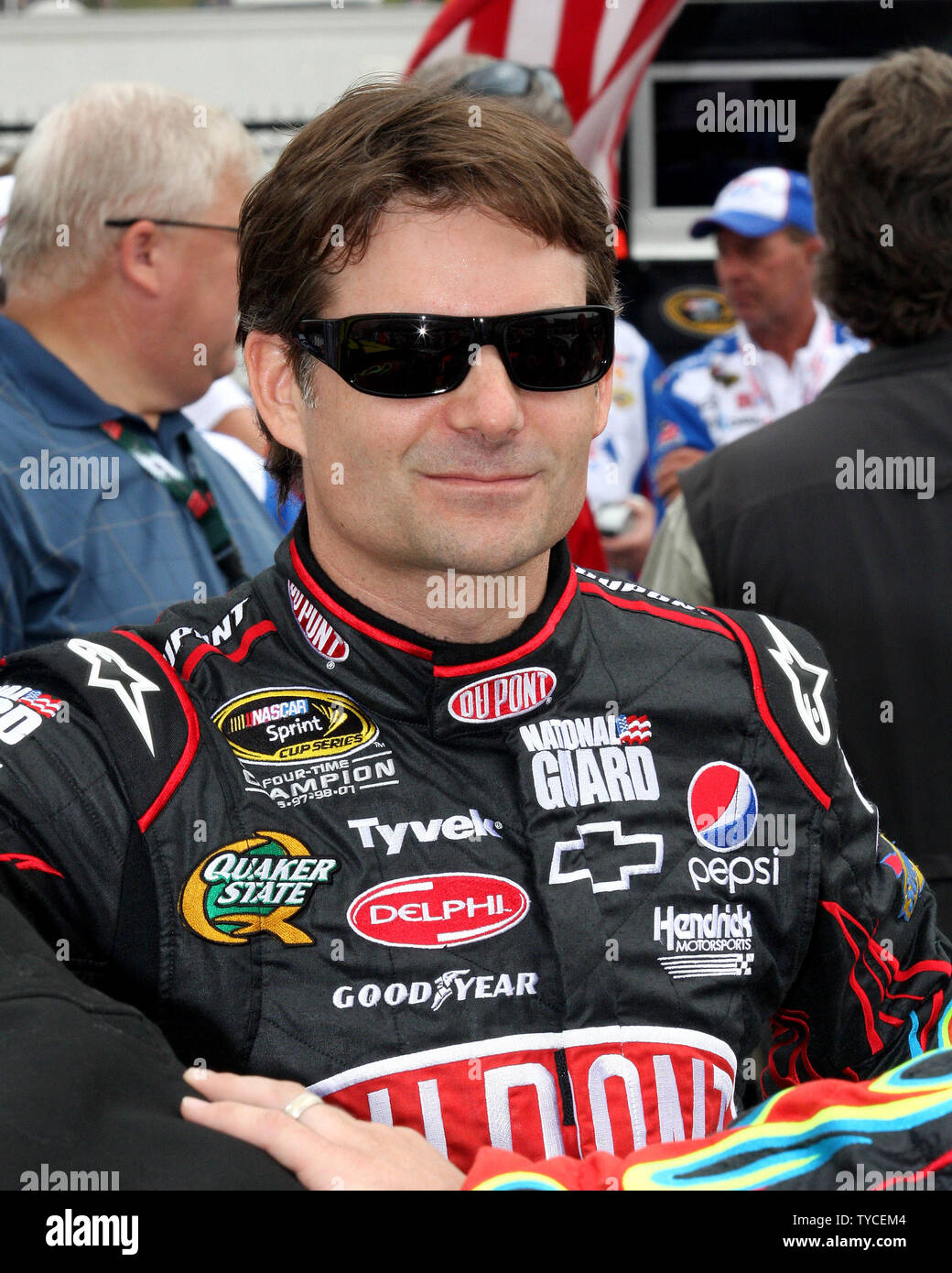 Jeff Gordon waits on pit road for the start of the NASCAR Sprint Cup LENNOX 301 Race at New Hampshire Motor Speedway in Loudon,  New Hampshire on June 27, 2010 . UPI/Malcolm Hope Stock Photo