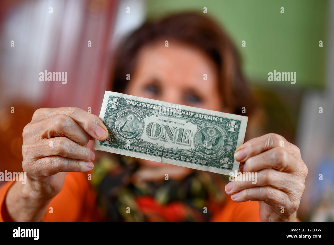 Frau, Geldschein, 1 US Dollar Stock Photo
