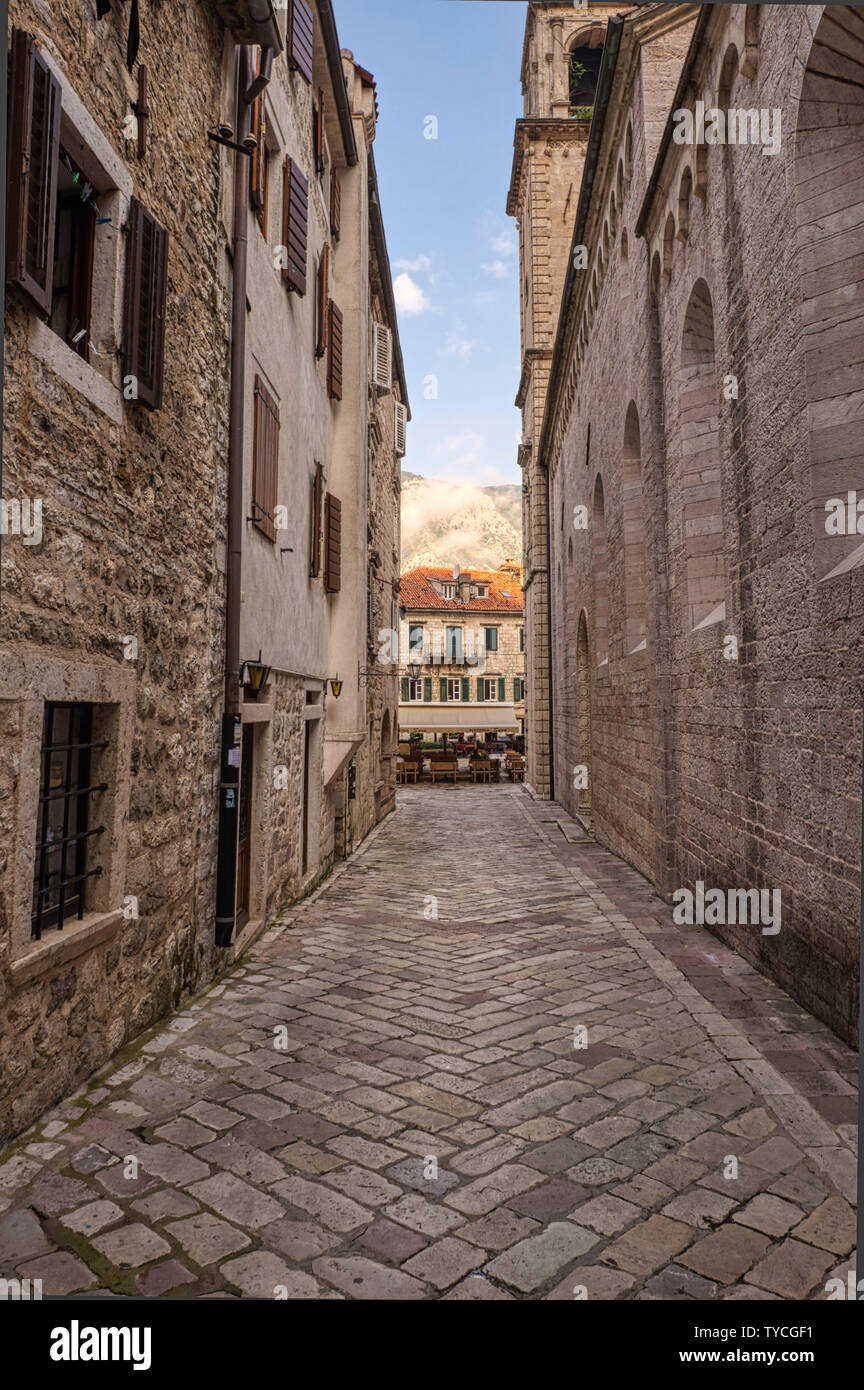 Alley, old Town, Unesco World Heritage Site, Kotor, Montenegro Stock Photo