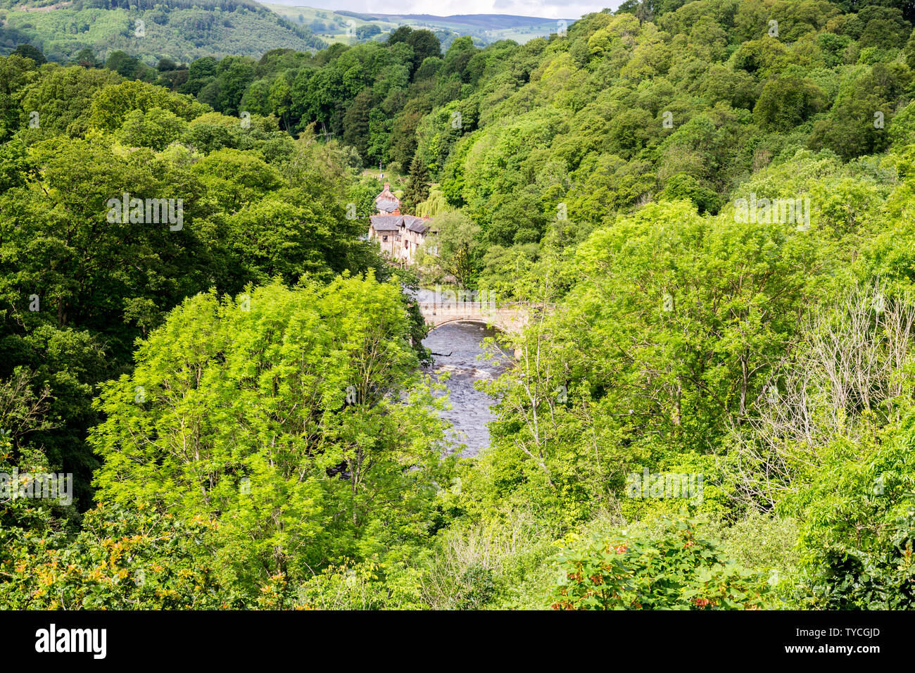 The Grade 1 listed 17th Century Cysylltau bridge over the River Dee near Trevor, Clwyd, Wales, UK Stock Photo