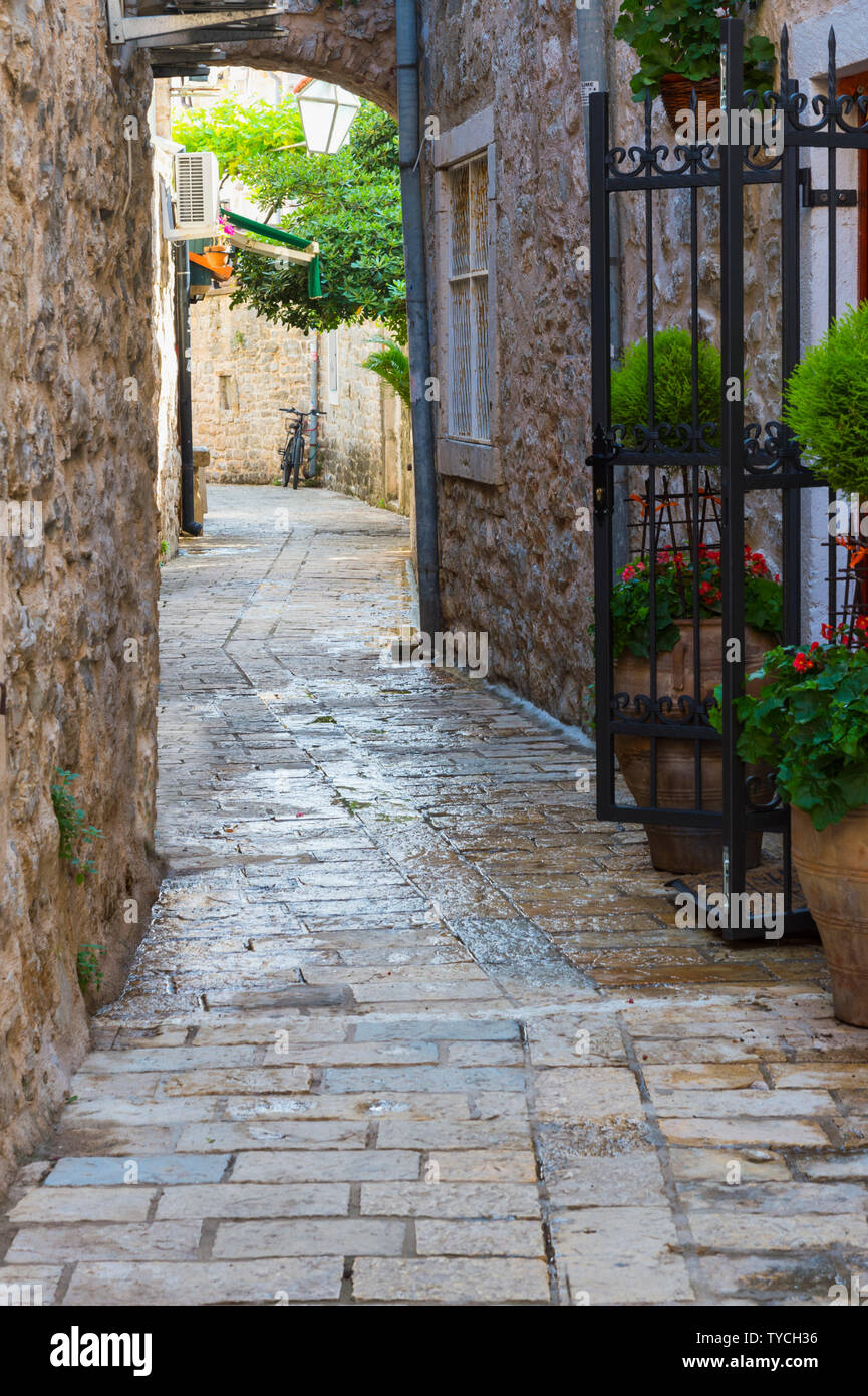 Streets of Budva old city, Adriatic coast, Montenegro Stock Photo