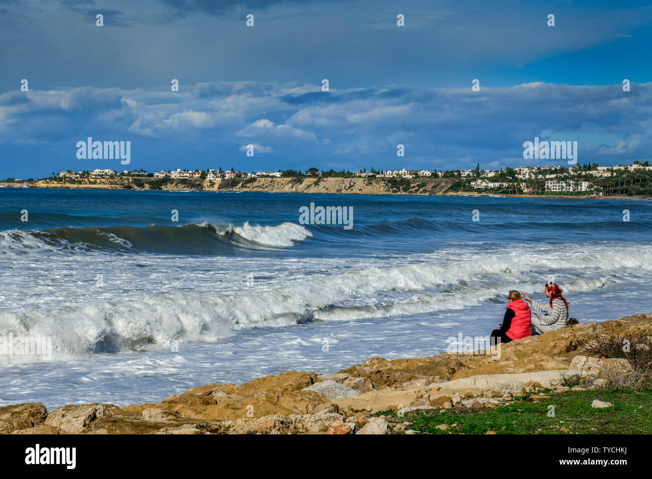 Meereswellen, Potima Beach, Kissonerga, Zypern Stock Photo
