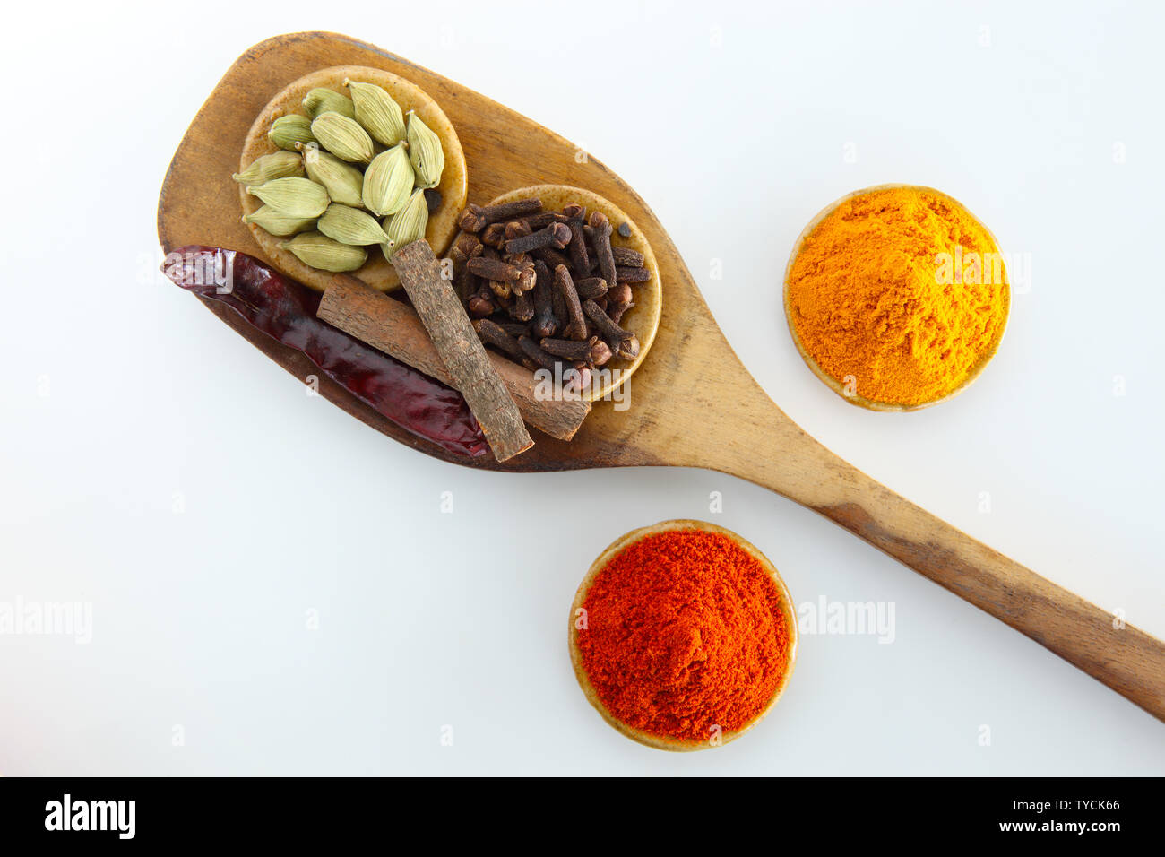 High angle view of assorted spices Stock Photo