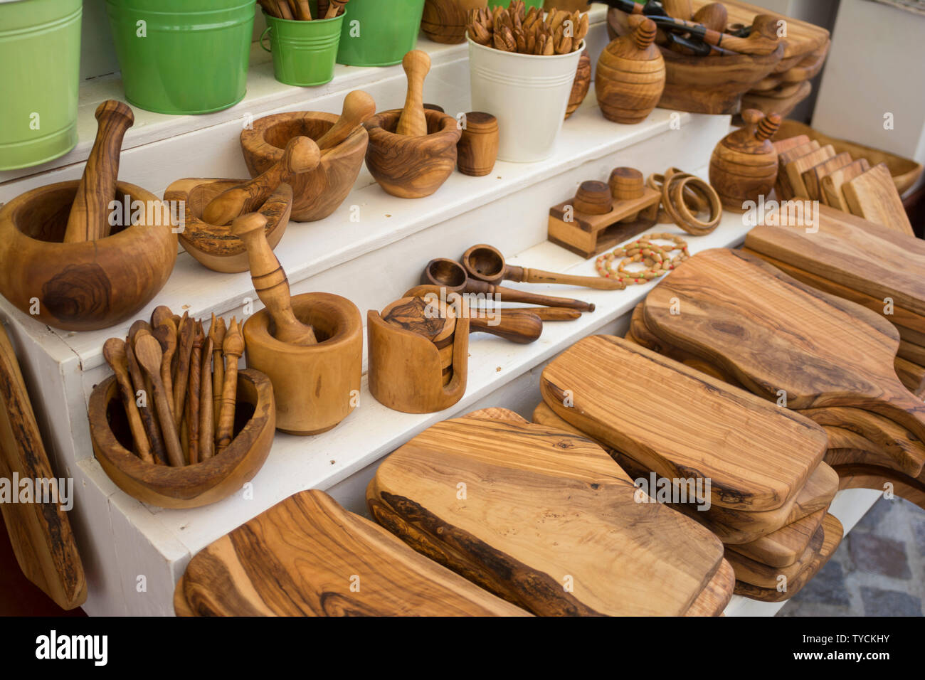 cretan wood products, chania, libyan sea, ionian sea, crete, greece, europe Stock Photo
