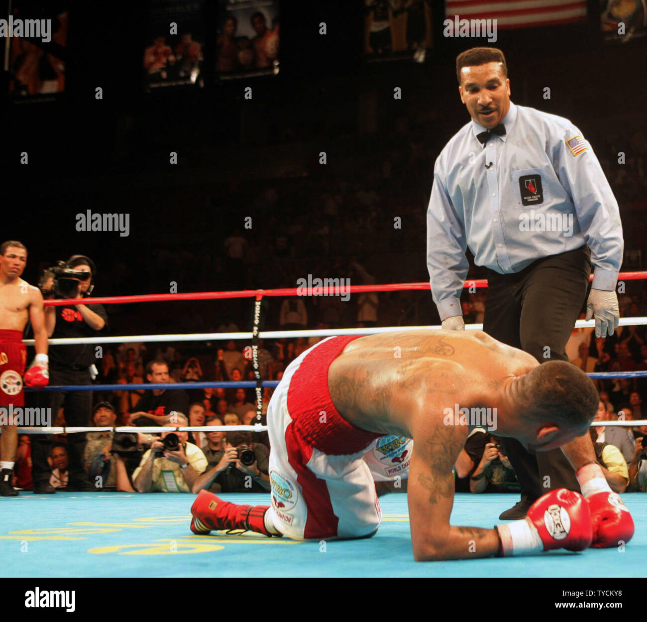 WBO Lightweight champion Diego "Chico" Corrales is knocked down for the