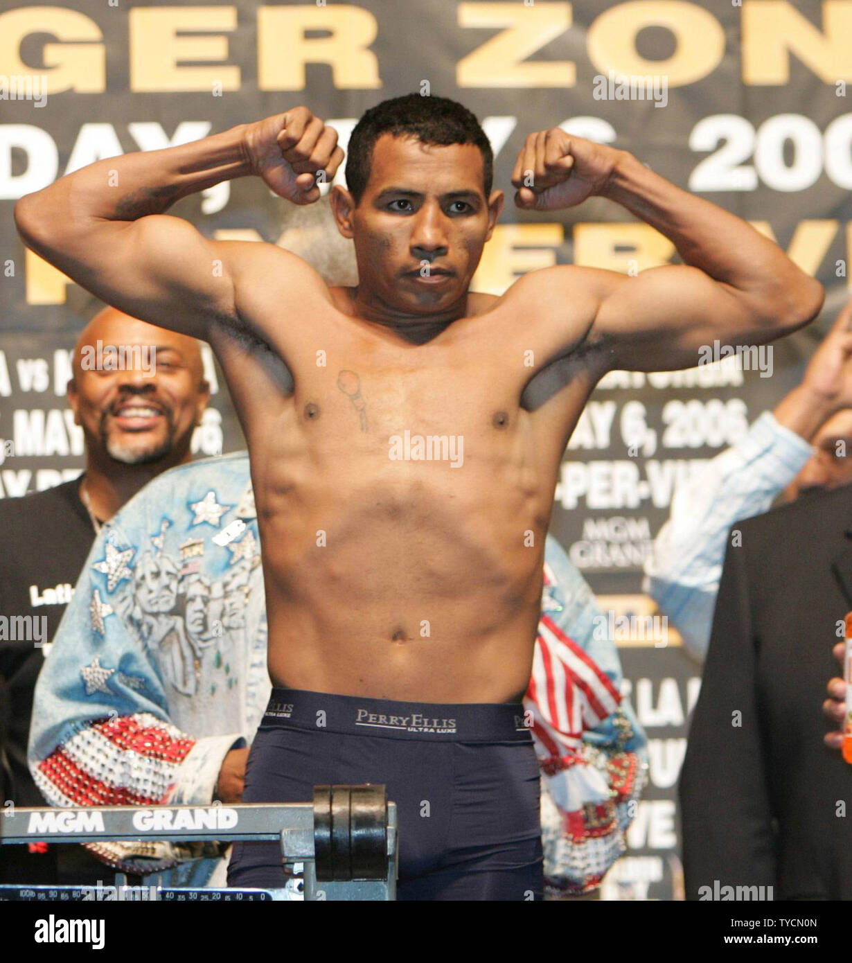 Champion Ricardo Mayorga of Nicaragua weighs in at 153 1/2