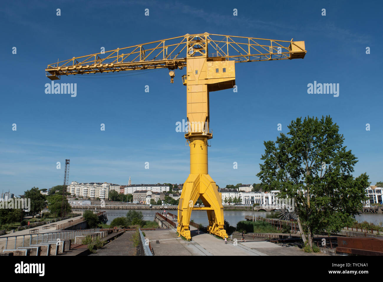 The Titan cranes are 2 cranes now decommissioned on the western tip of the island of Nantes, preserved in testimony of the industrial past of Nantes. Stock Photo