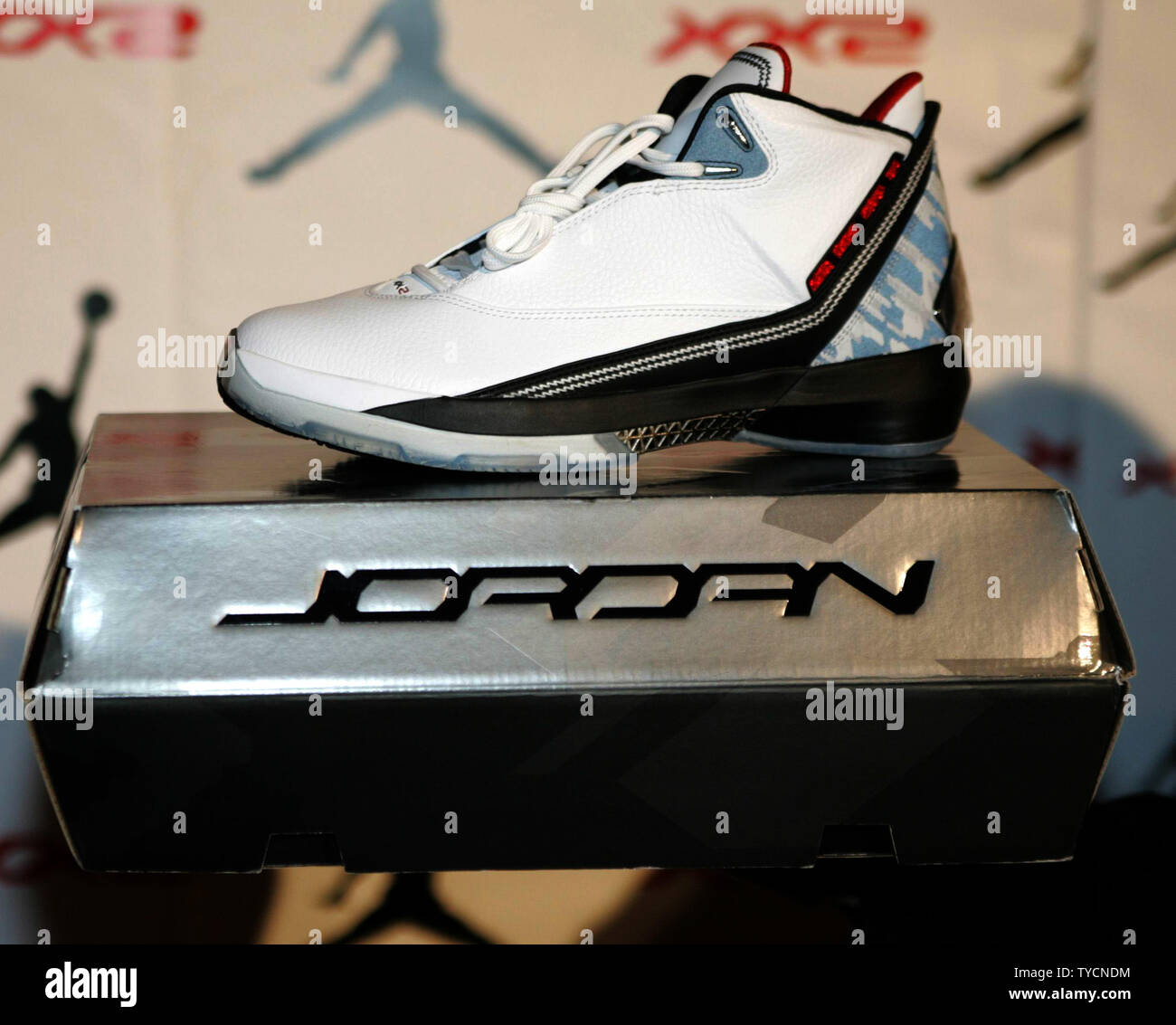 The new XX2 Air Jordan basketball shoe is shown at Michael Jordan's  exclusive celebrity kickoff of the new Air Jordan XX2, held at the MGM  Grand in Las Vegas on February 16,