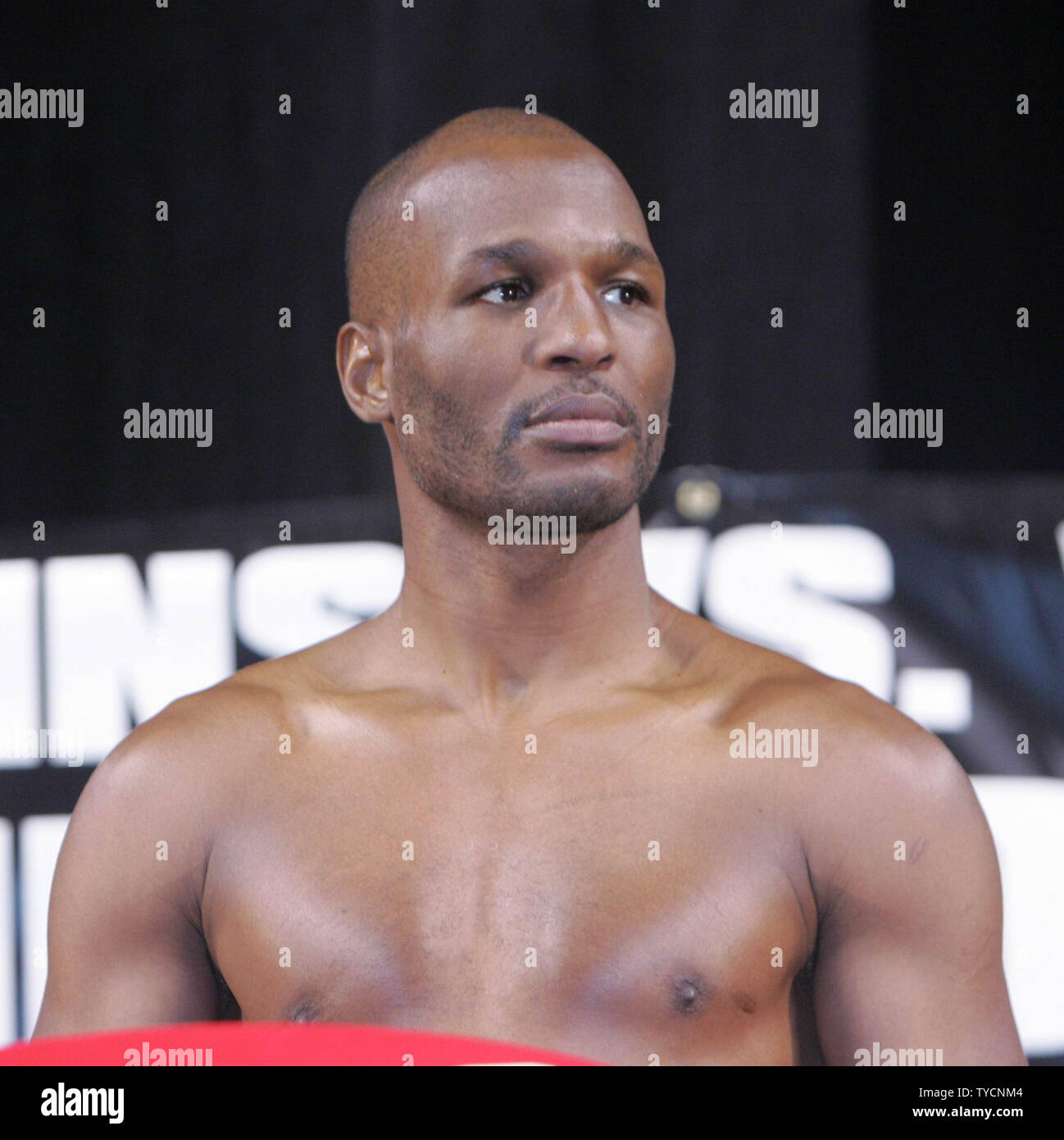 Light heavyweight champion Bernard Hopkins weighs in at 170 pounds for his fight with Winky Wright at  Mandalay Bay in Las Vegas on July 20, 2007. The fight will take place at Mandalay Bay July 21, 2007.  (UPI Photo/Roger Williams) Stock Photo
