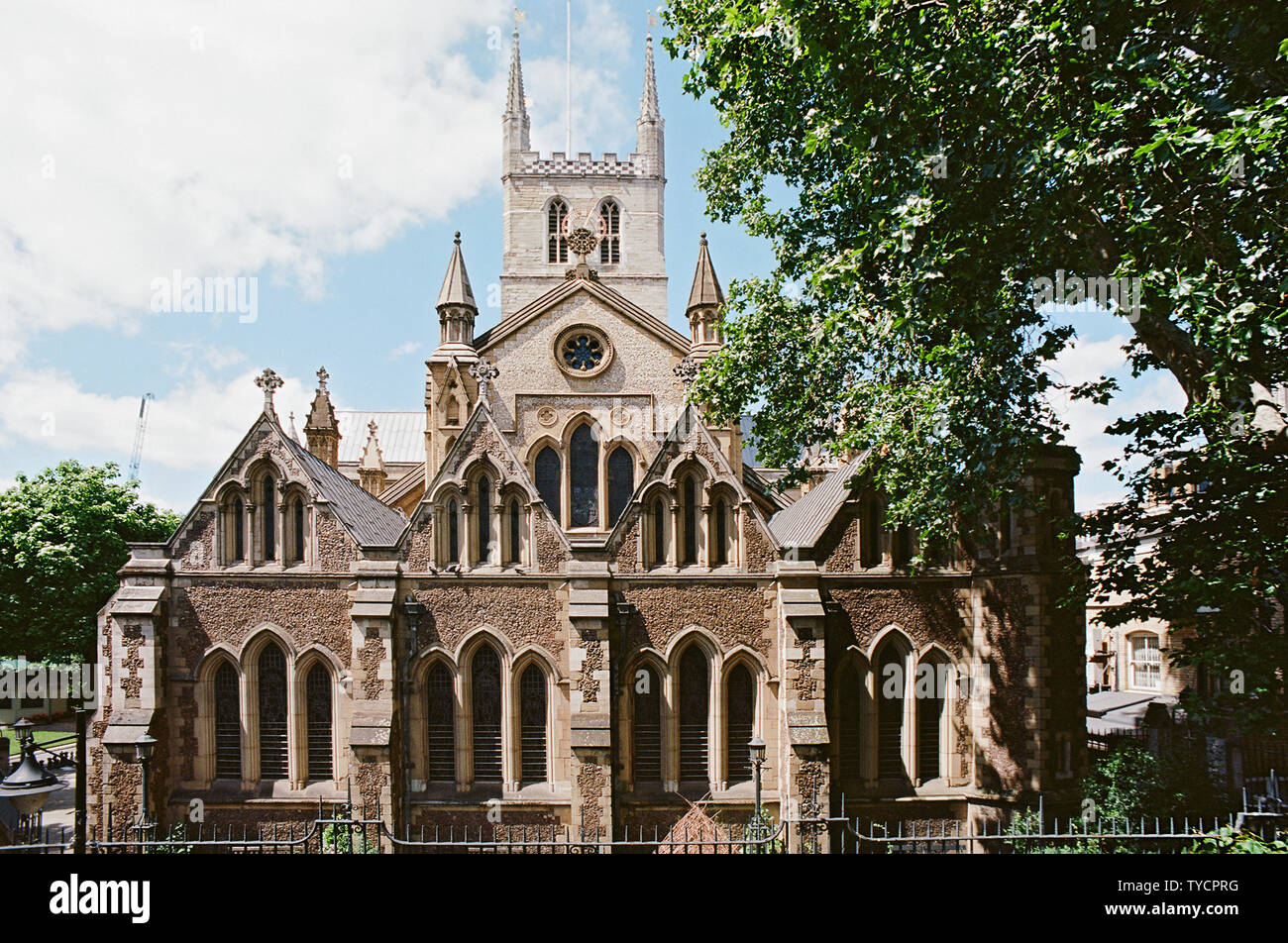 The east facing exterior of the historic Southwark Cathedral, London UK Stock Photo