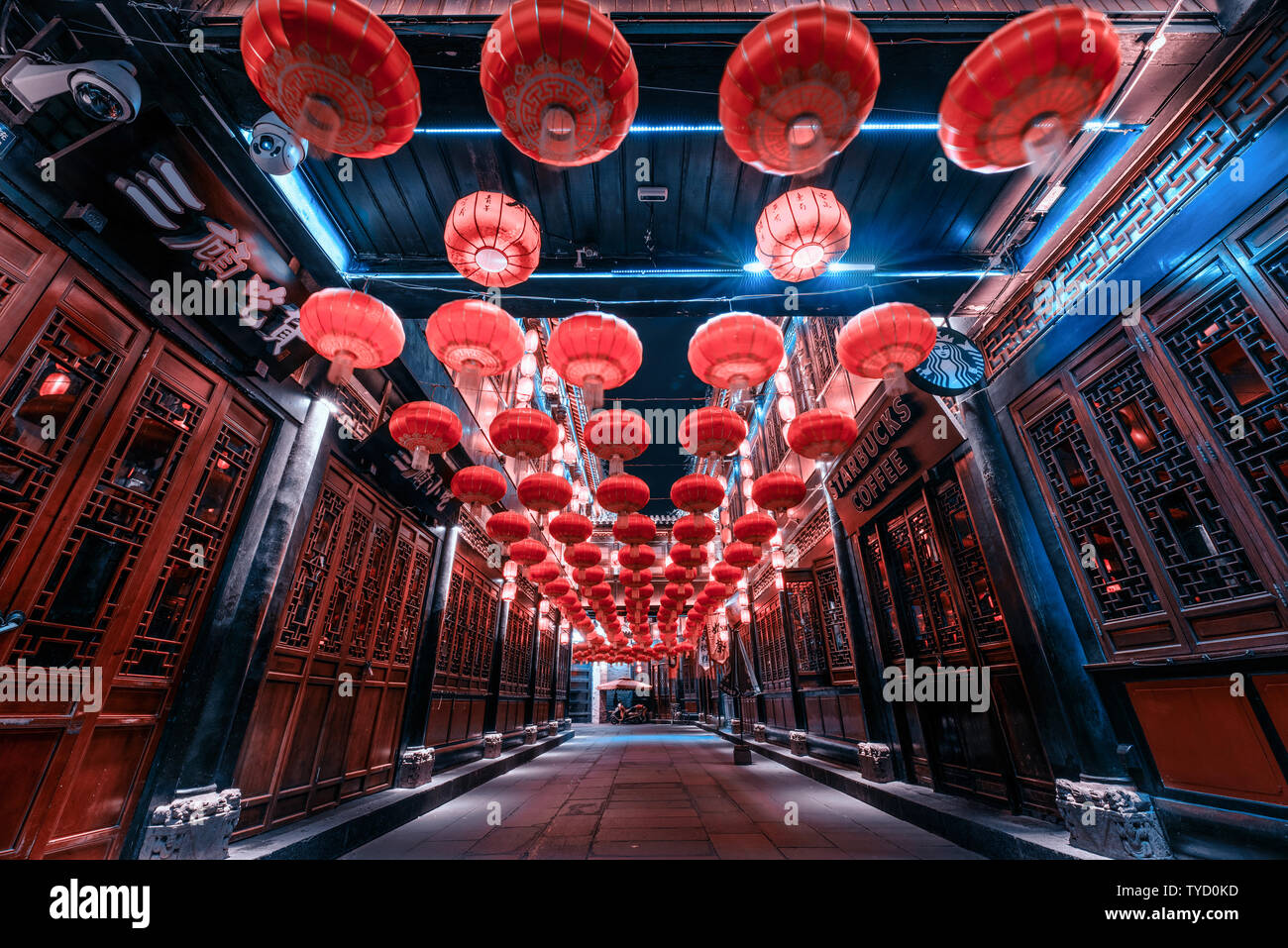 Kam Lai Street full of lanterns Stock Photo
