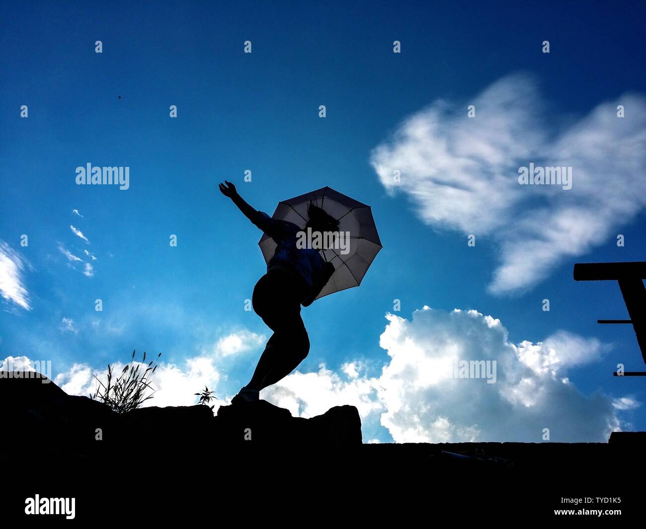 Blue Sky woman Stock Photo - Alamy