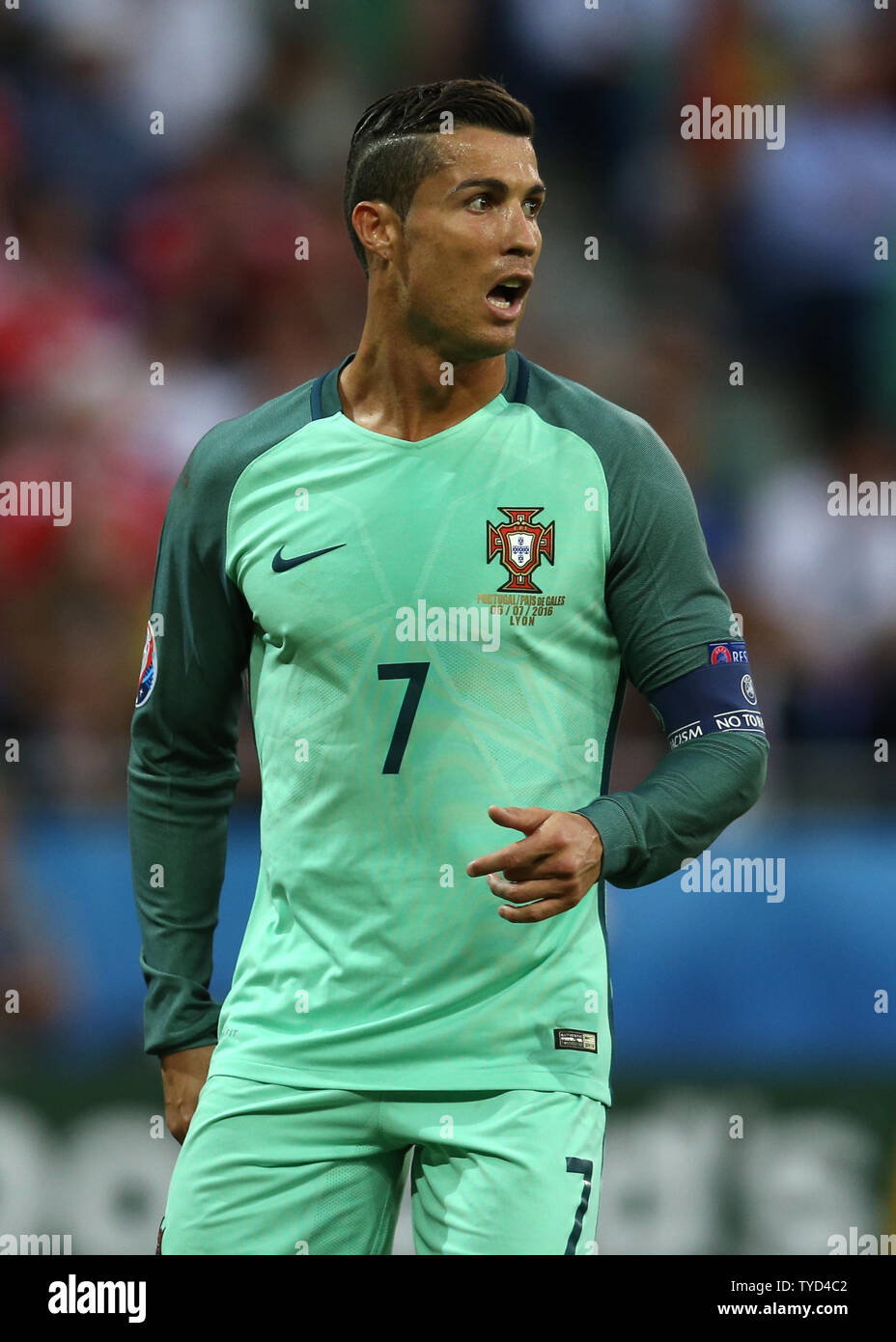 Cristiano Ronaldo of Portugal looks on during the Euro 2016 Semi-Final  match at the Stade de Lyon in Lyon, France on July 6, 2016. Photo by Chris  Brunskill/UPI Stock Photo - Alamy