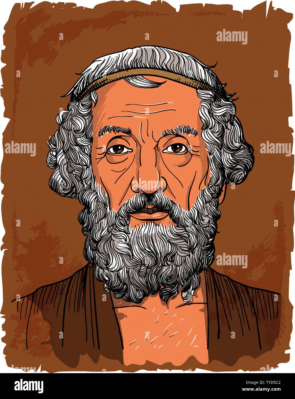 Homer vector portrait in line art illustration. Classical Greek (Athenian) philosopher. Stock Vector