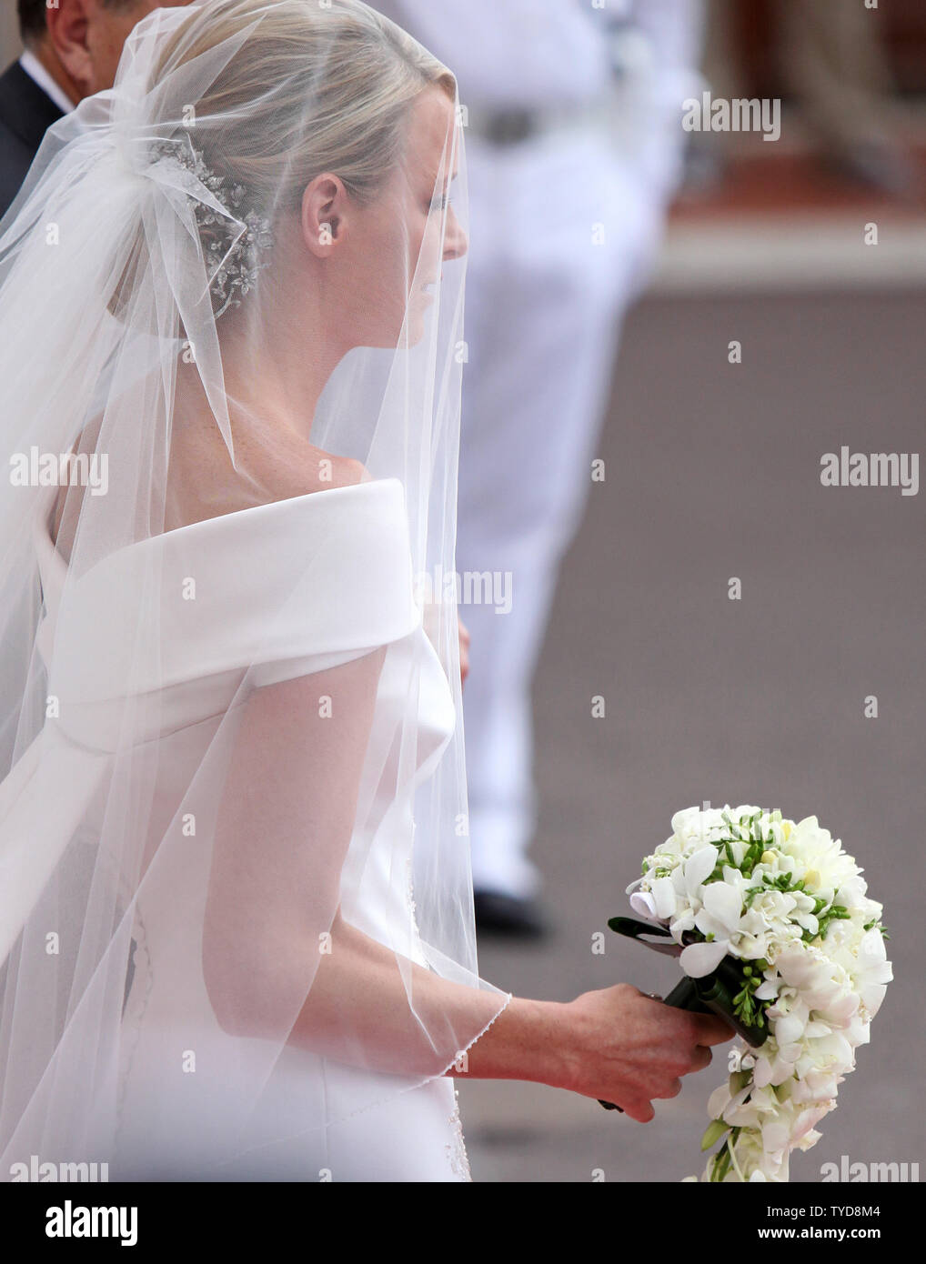 Princess Charlene And Her Father Michael Wittstock Walk Down The