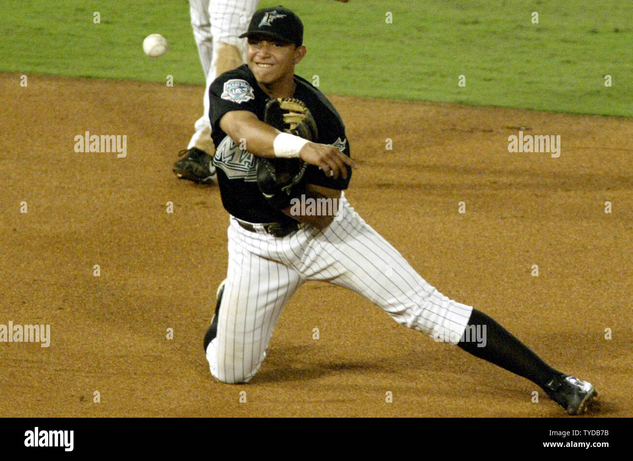 Florida Marlins third baseman Miguel Cabrera throws out a Chicago Cubs  runner at first in game 3 of the NLCS, at Pro Player Stadium, Miami,  Florida, October 10, 2003. (UPI/MICHAEL BUSH Stock