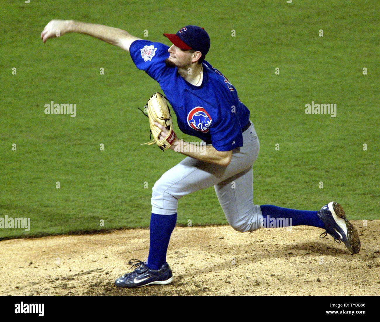 Chicago Cubs Matt Clement works against the Florida Marlins in game 4 of the NLCS, at Pro Player Stadium, Miami, Florida, October 11, 2003. The Cubs now lead the series 3-1 with this 8-2 victory over the Marlins.   (UPI/Michael Bush) Stock Photo
