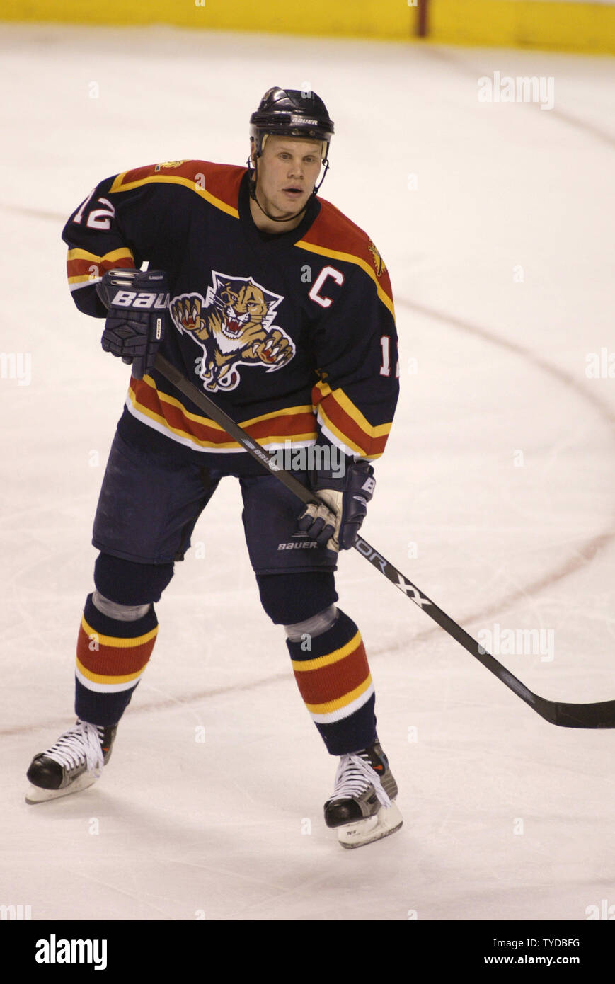 Florida Panthers captain Olli Jokinen from Finland awaits a pass from