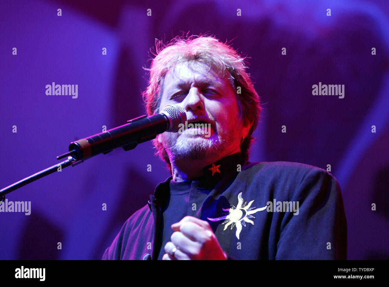 Jon Anderson of legendary rock group Yes performs in concert, at the Office Depot Center, in Sunrise,  Florida, on April 30, 2004.  (UPI Photo/MICHAEL BUSH) Stock Photo