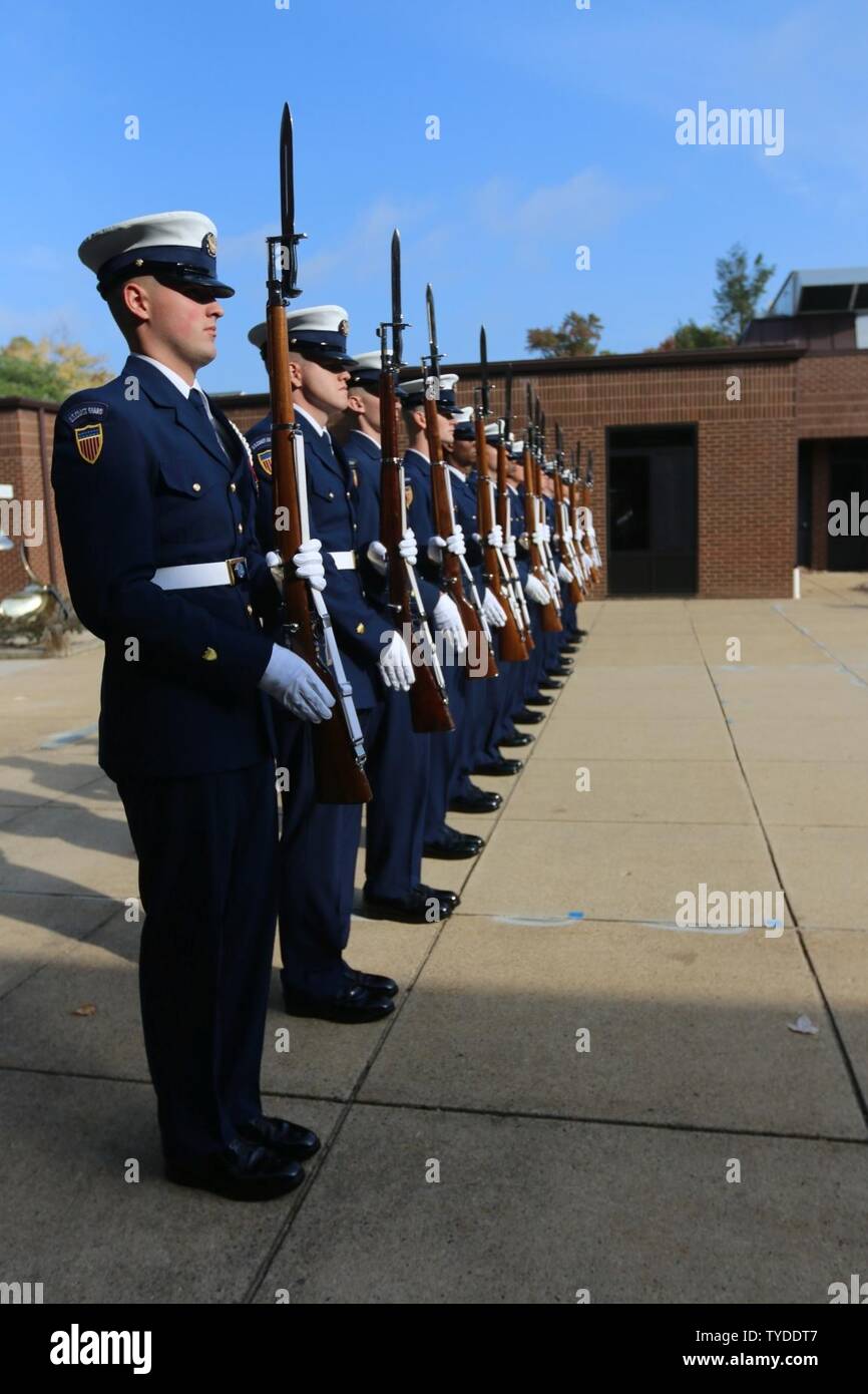 Members of the U.S. Coast Guard Ceremonial Honor Guard line up to be