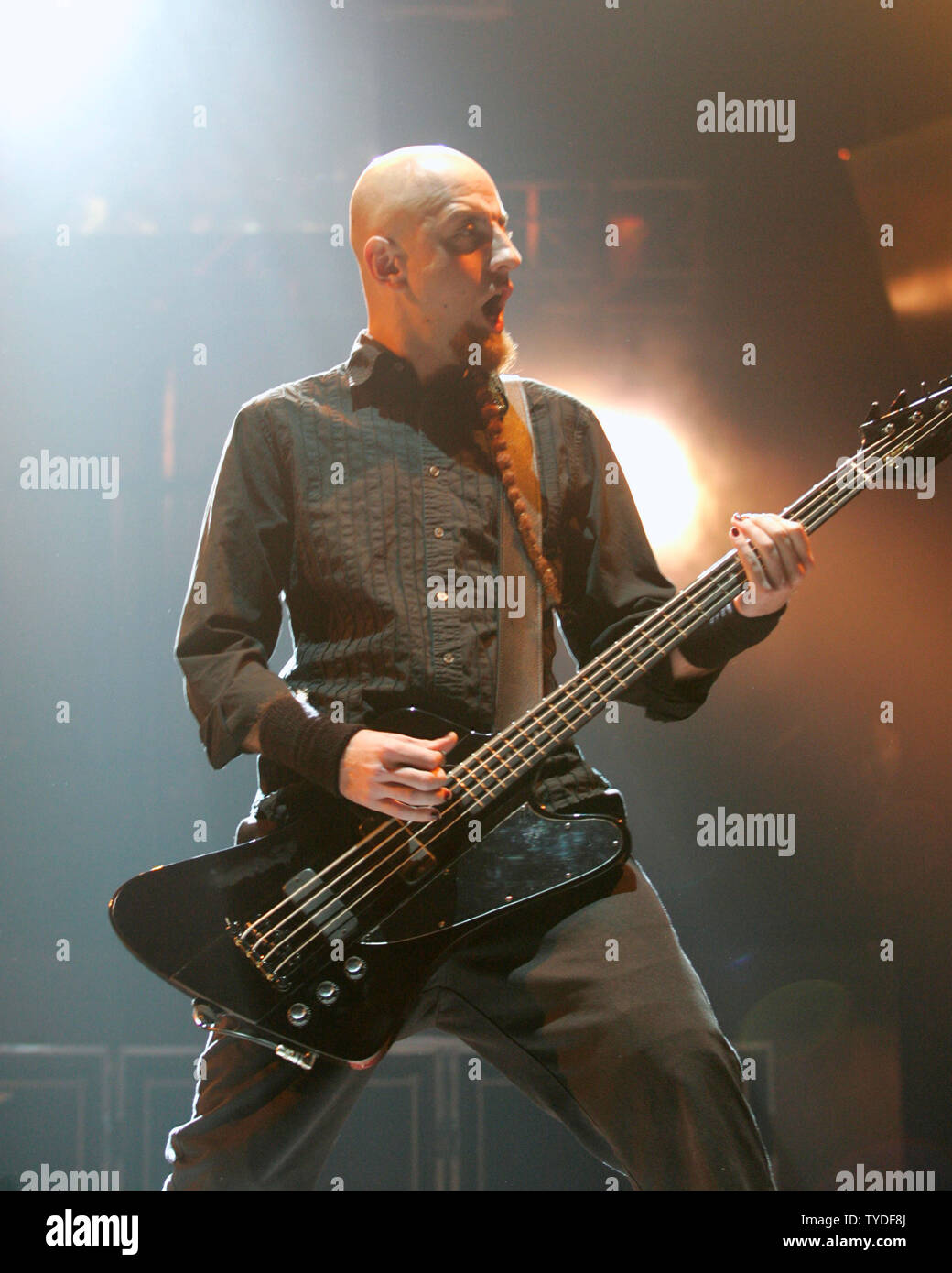 Shavo Odadjian with System of a Down performs in concert, at the Office Depot Center, in Sunrise,  Florida, on August 17, 2005.  (UPI Photo/Michael Bush) Stock Photo