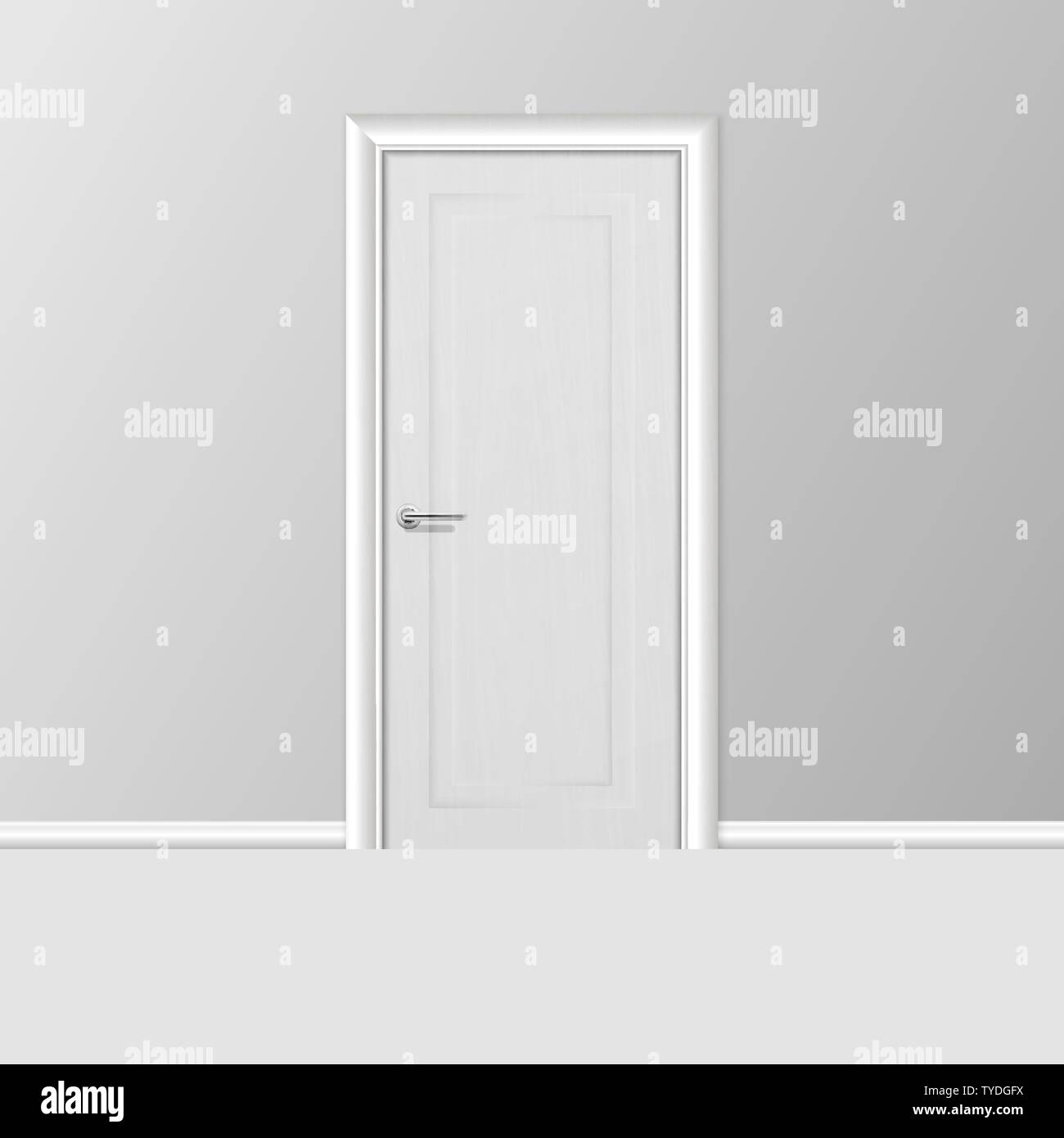 Vector Realistic 3d Simple Modern White Closed Door with Frame on Grey
