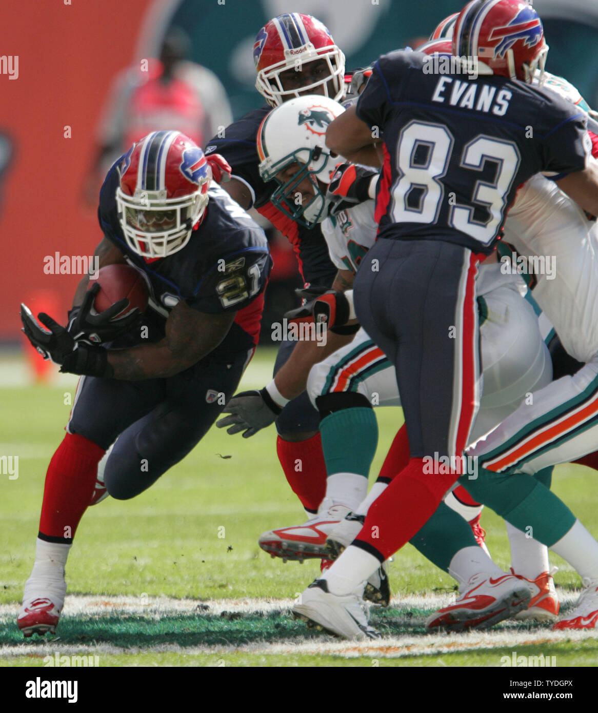 Buffalo Bills running back Willis McGahee (21) fights for yardage against  the Miami Dolphins December 4, 2005 at Dolphins Stadium in Miami, Fl. The Buffalo  Bills lost to the the Miami Dolphiins